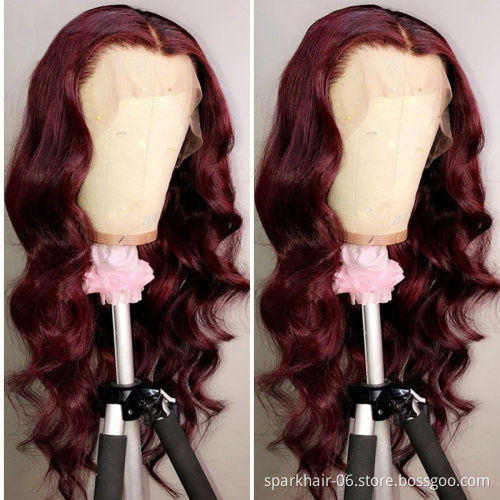 Peruvian Straight Hair 13x4 Lace Front Wig Human Hair Wigs 99J Red Burgundy Pre-Plucked 180% Remy Human Hair Deep Part Wigs